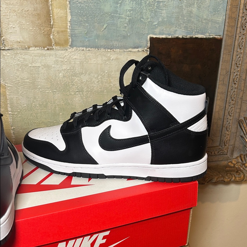 Nike Black and White Nike Dunk HI Retro-Panda - Picture 2 of 6